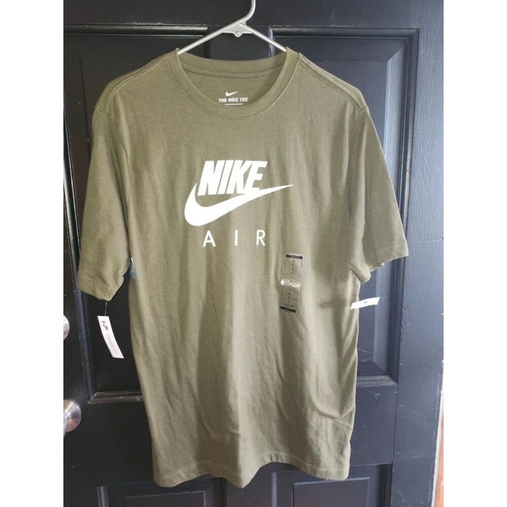 NWT Nike Air Men's T-Shirt Size Large Olive Green Graphic Tee White Swoosh